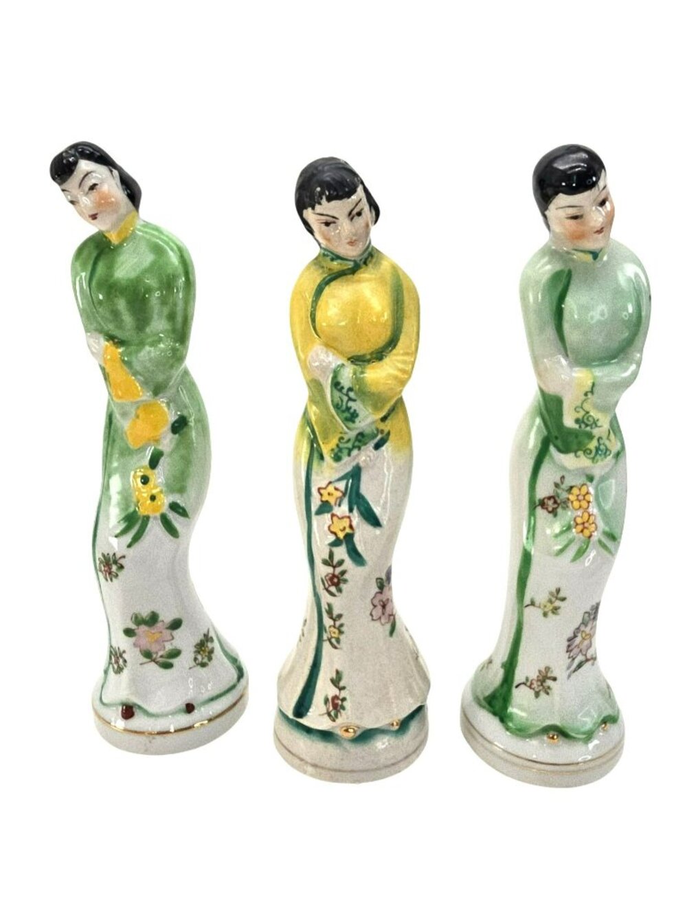 Occupied Japan Hand-Painted Porcelain Asian Lady Figurines Set Of 3 JE265